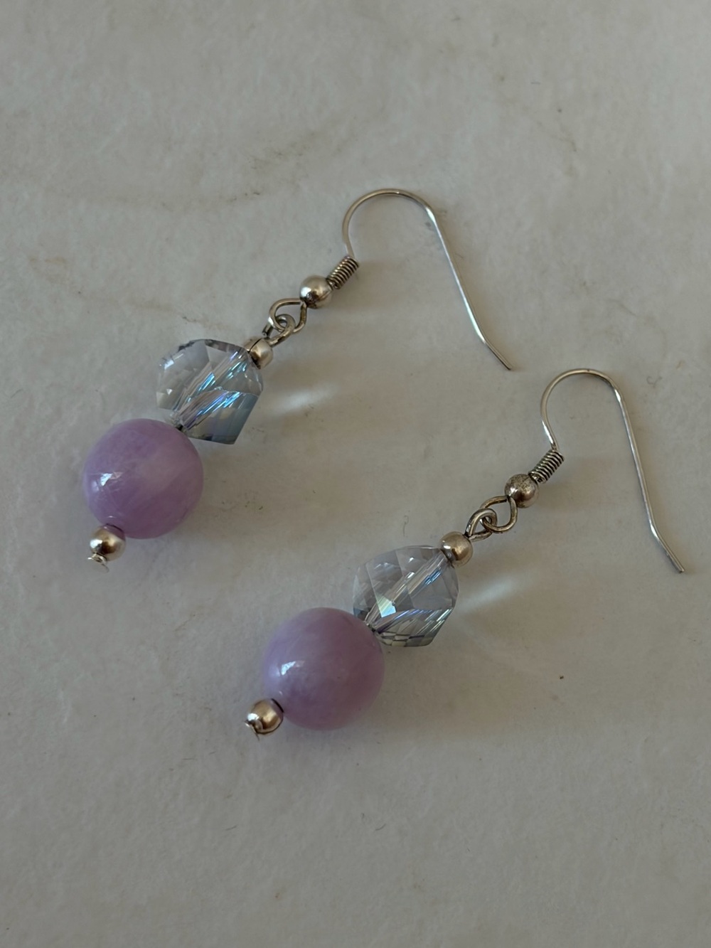 AB Multifaceted Glass and Kunzite Earrings - Picture 4 of 8